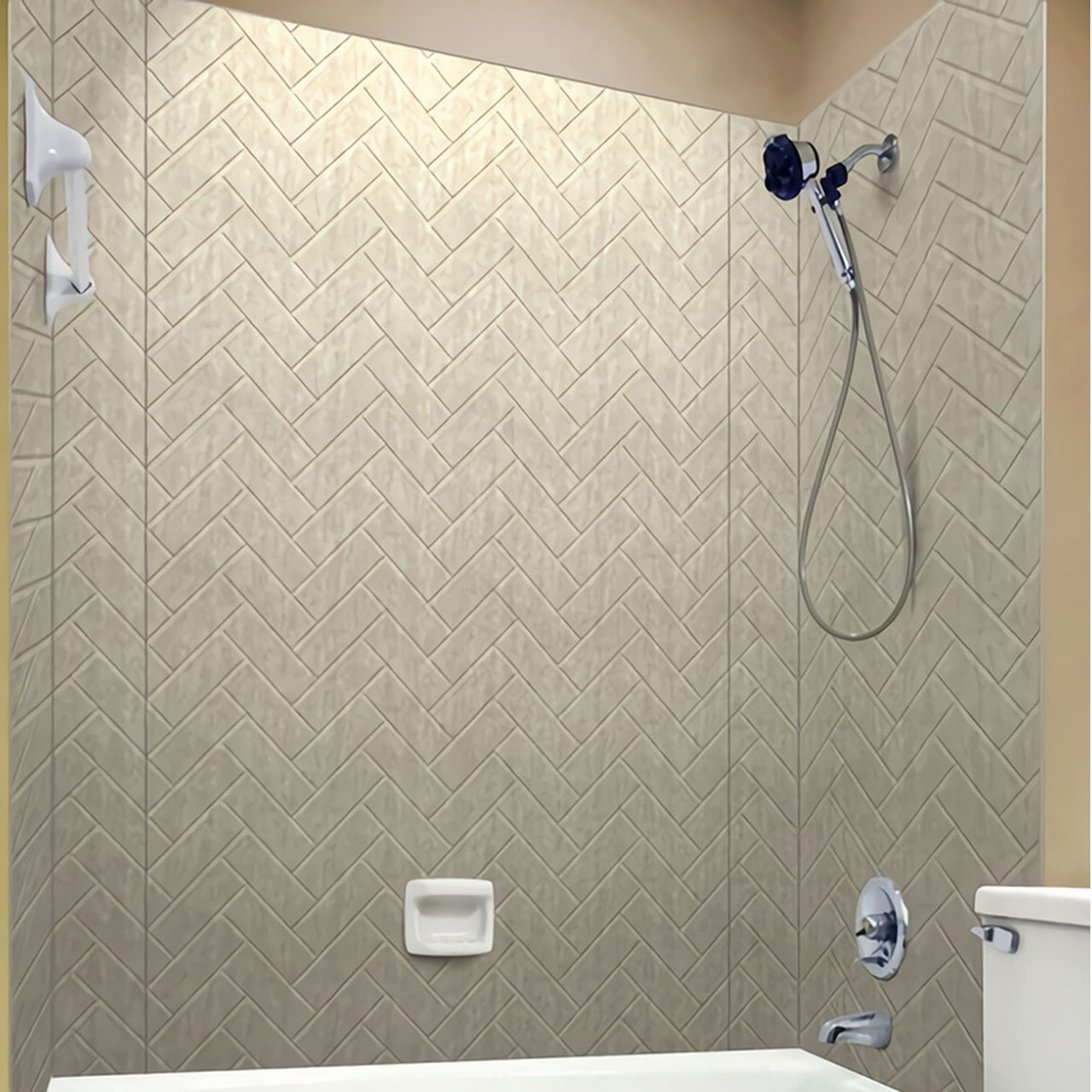 FromPlainToBeautifulInHours Herringbone Tile Mirroflex Tub And Shower