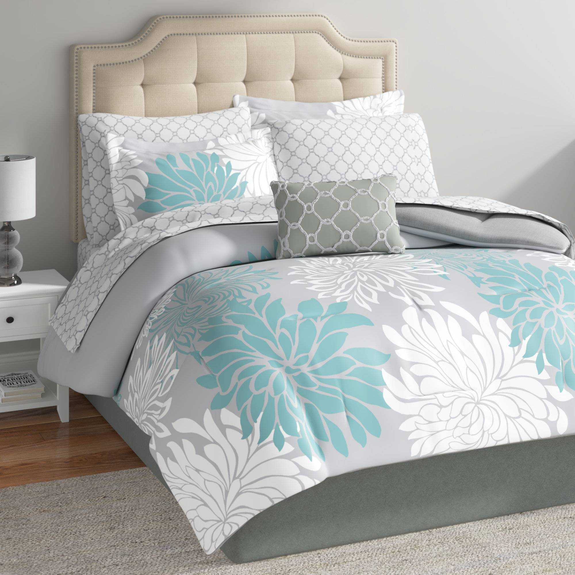 Guthridge Microfiber Floral Comforter Set with Cotton Bed Sheets Andover Mills Color: Aqua, Size: Twin Comforter + 6 Additional Pieces