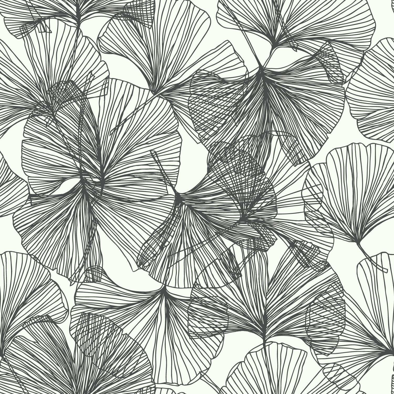 Peel-and-Stick Removable Wallpaper Palm Tropical Leaves Jungle Black And White