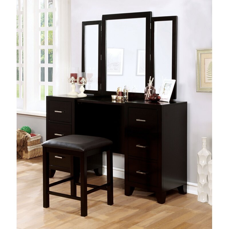 Latitude Run Harrelson Vanity Set With Stool And Mirror Reviews