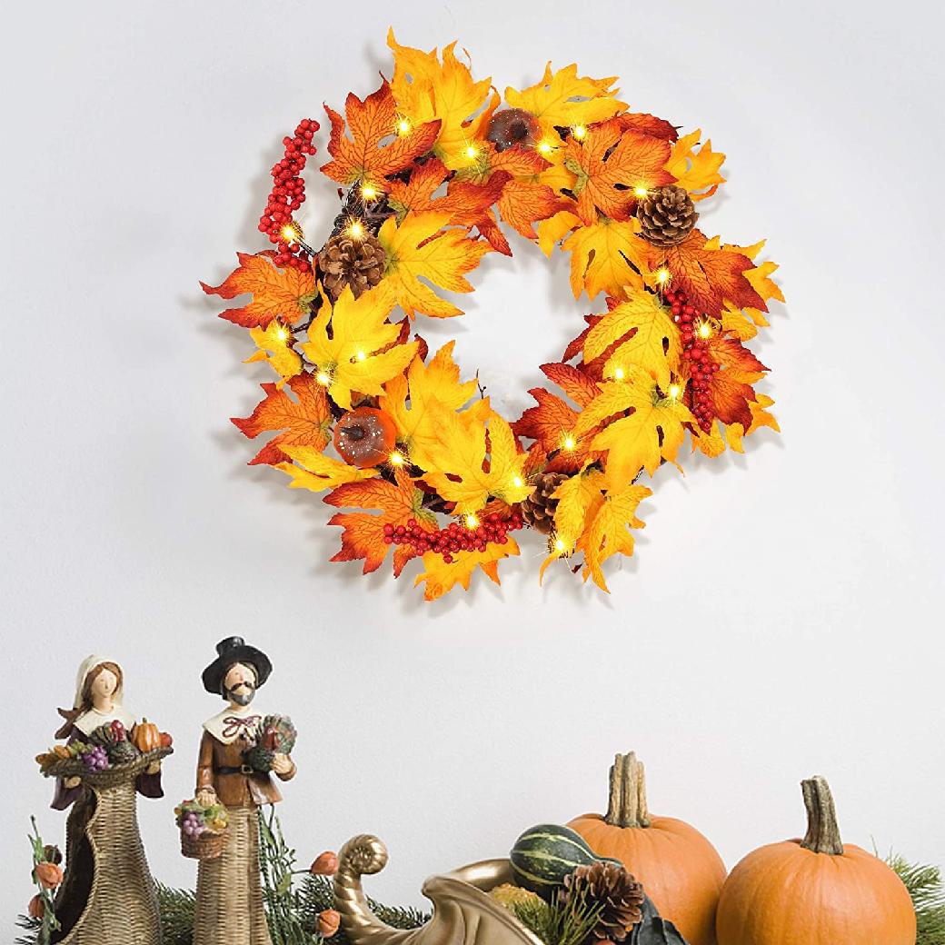 Halloween Decor Fall Door Pumpkin Wreath Autumn Maple Leaf Garland Thanksgiving 