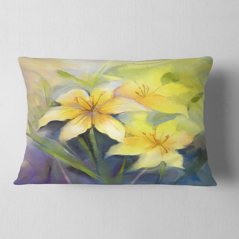 East Urban Home Floral Watercolor Painting Lily Flower Lumbar