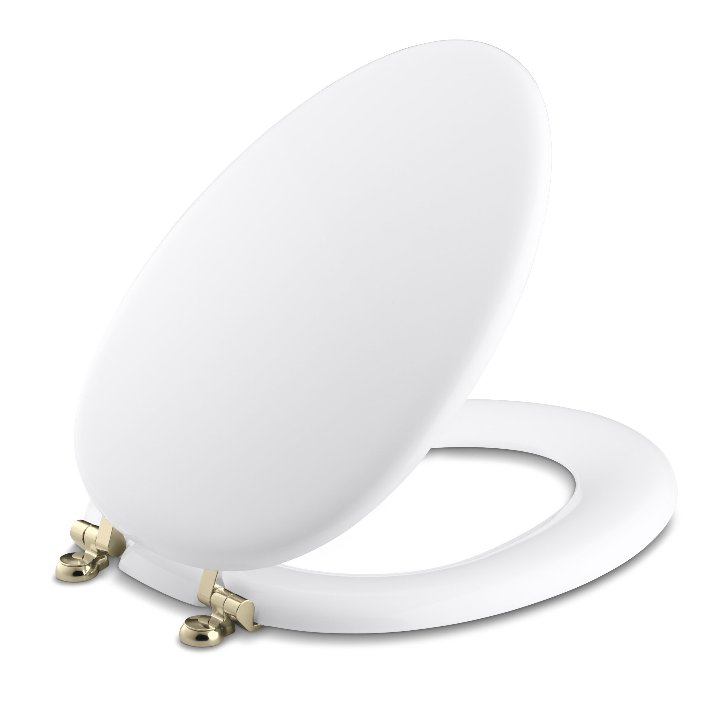 elongated padded toilet seat with metal hinges