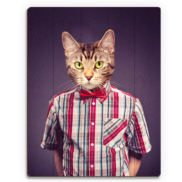 Click Wall Art Realistic Hipster Cat Graphic Art Print On Wood Wayfair