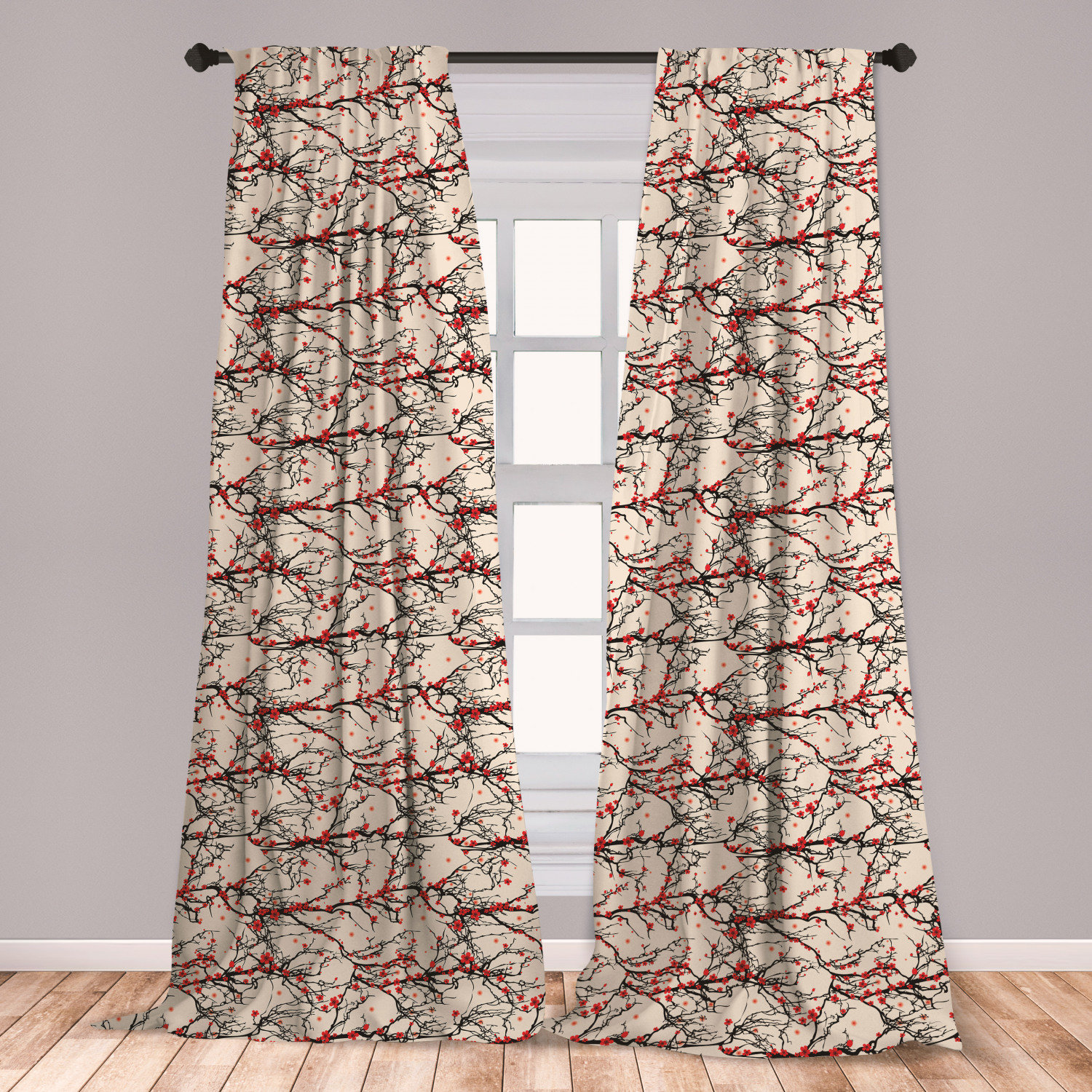 East Urban Home Ambesonne Cherry Blossom Window Curtains Vivid
