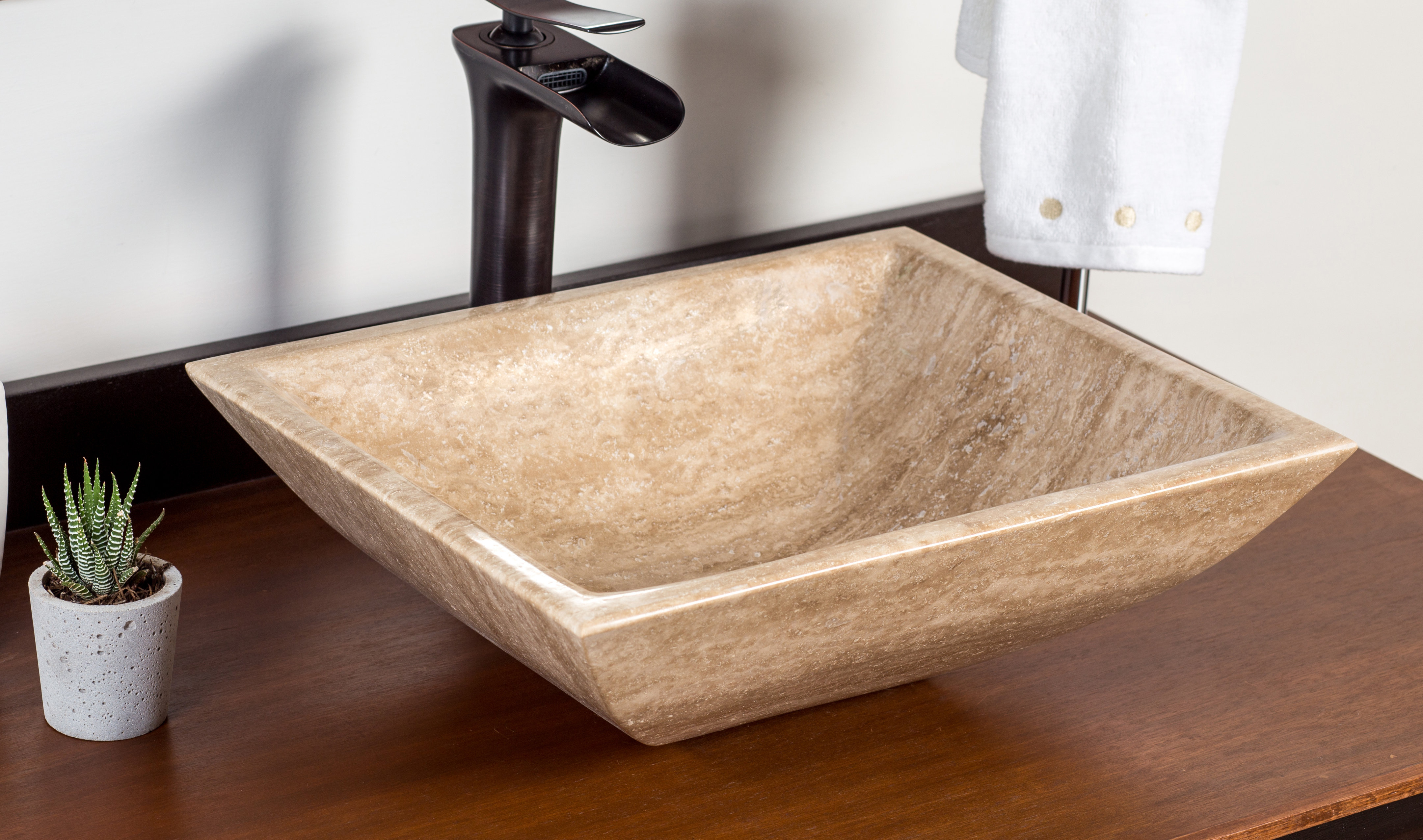 Sivas Stone Rectangular Vessel Bathroom Sink