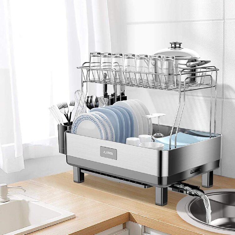 VCCUCINE Clear Quality 2-tier Stainless Steel Rust Proof Cutlery Dish Drying Rack White Drip Tray Dish Rack 