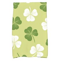 Colordrift St Patricks Day Lucky Shamrocks & Yellow Flower Blooms Kitchen Towels Dishtowel Set