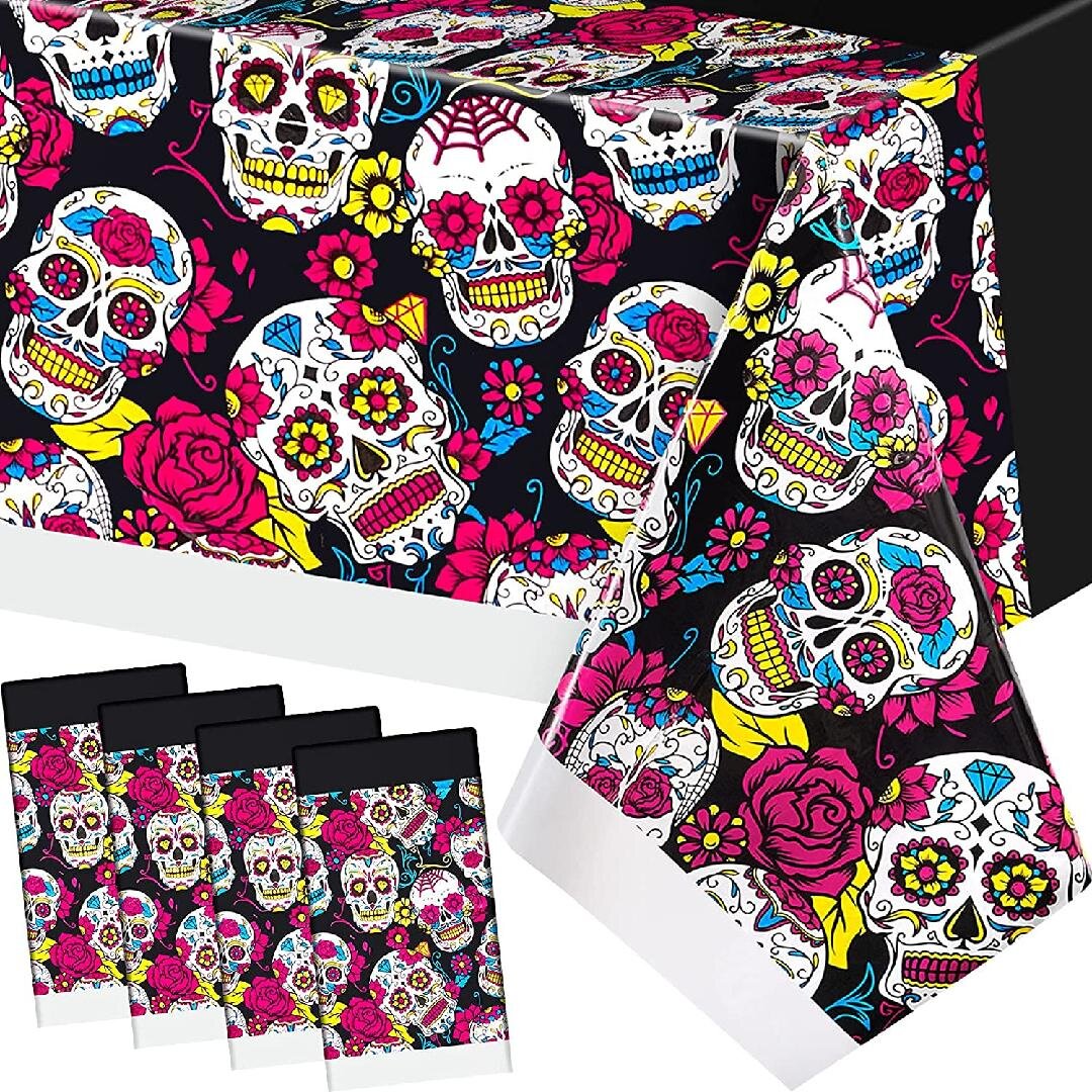 Day Of The Dead Mexican Halloween Sugar Skull Party Tableware Tablecover