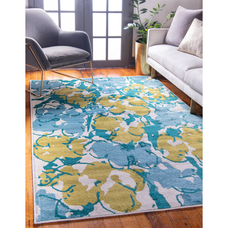 Open Heart Yellow/Teal Area Rug \u0026 
