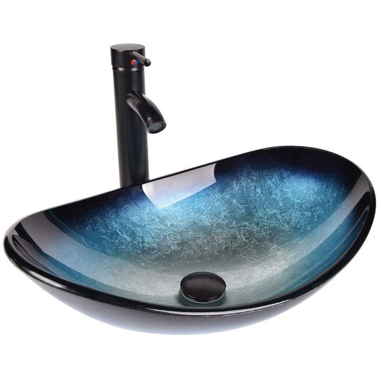 Bathroom Clear Tempered Glass Vessel Sink Vanity Basin Bowl Faucet Drain Set US 