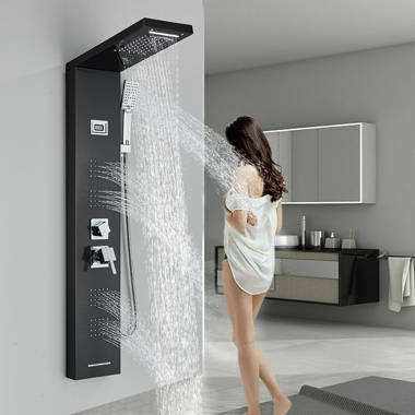 ELLO&ALLO Oil Rubbed Bronze LED Shower Panel Rain&Waterfall Tower Massage System 