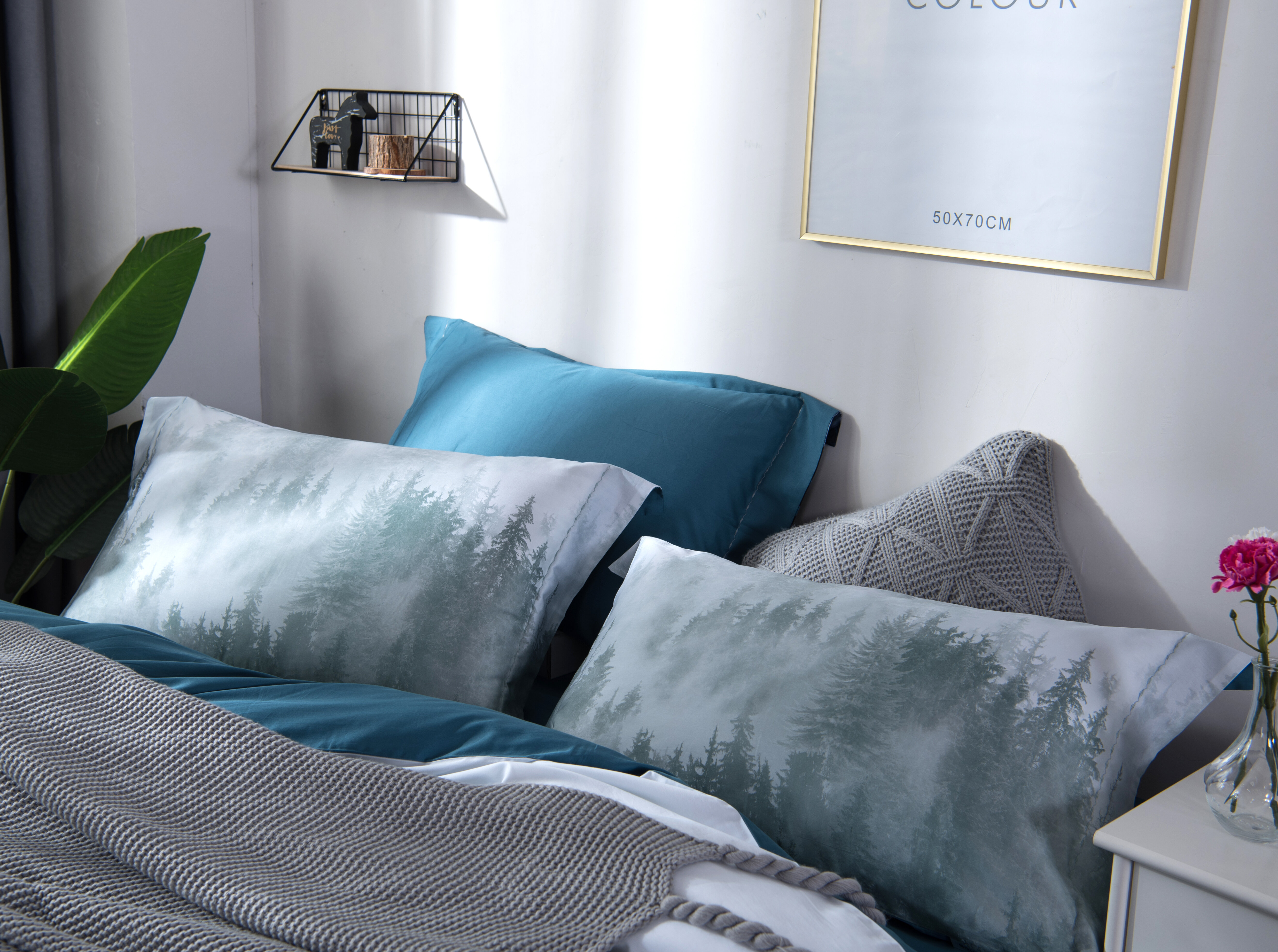 Modern Tree Duvet Set Contemporary Blue Bedroom Bedding Bed Cover Shams 3pc NEW 