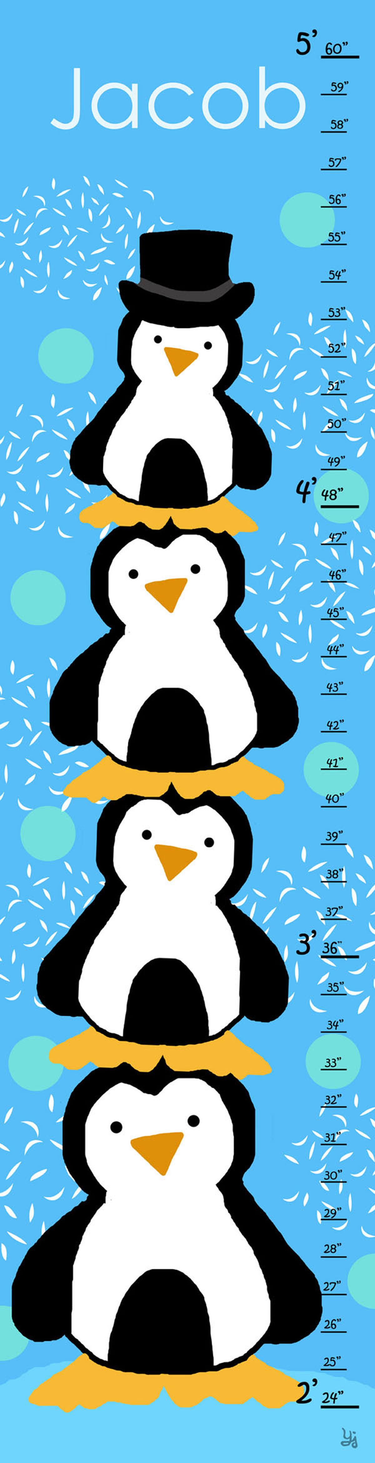 Green Leaf Art Stacked Pinguins Personalized Growth Chart Wayfair