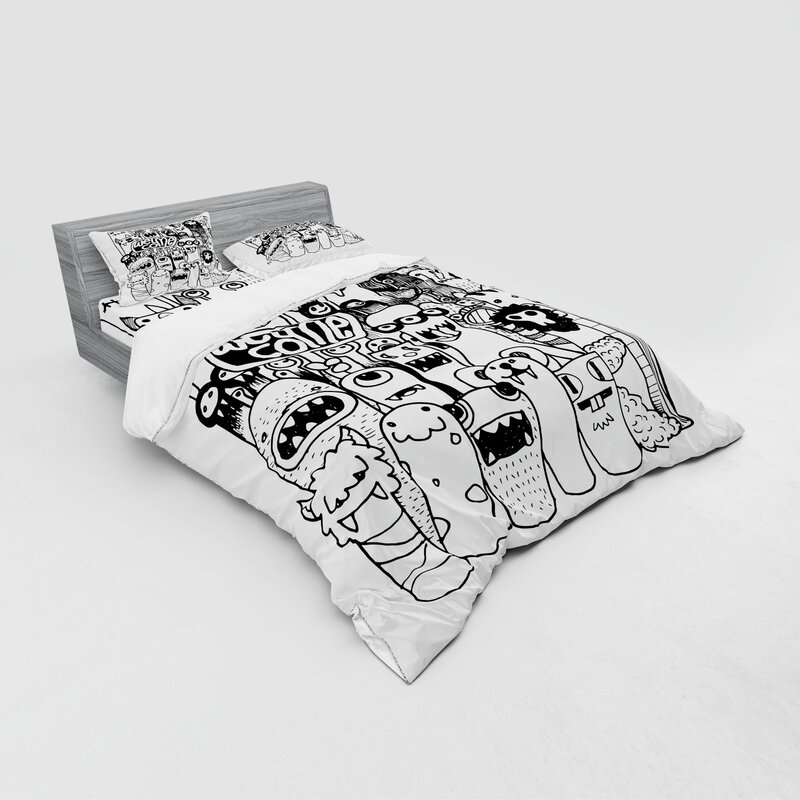 East Urban Home Indie Hand Drawn Doodle Cartoon Monsters Welcoming