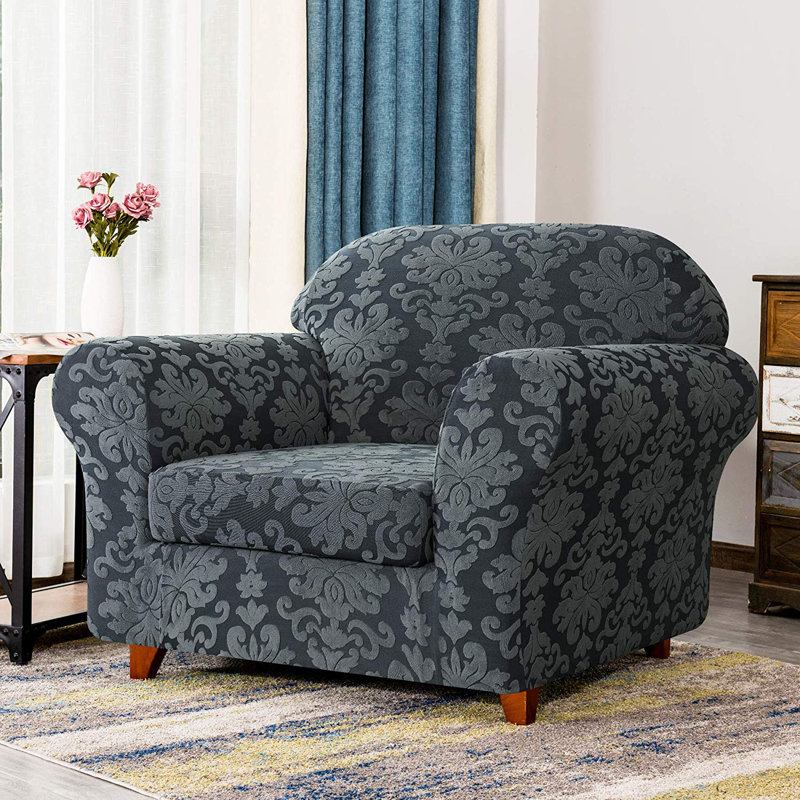 Winston Porter Elegant 2 Piece Jacquard Damask Box Cushion Armchair Slipcover Reviews Wayfair