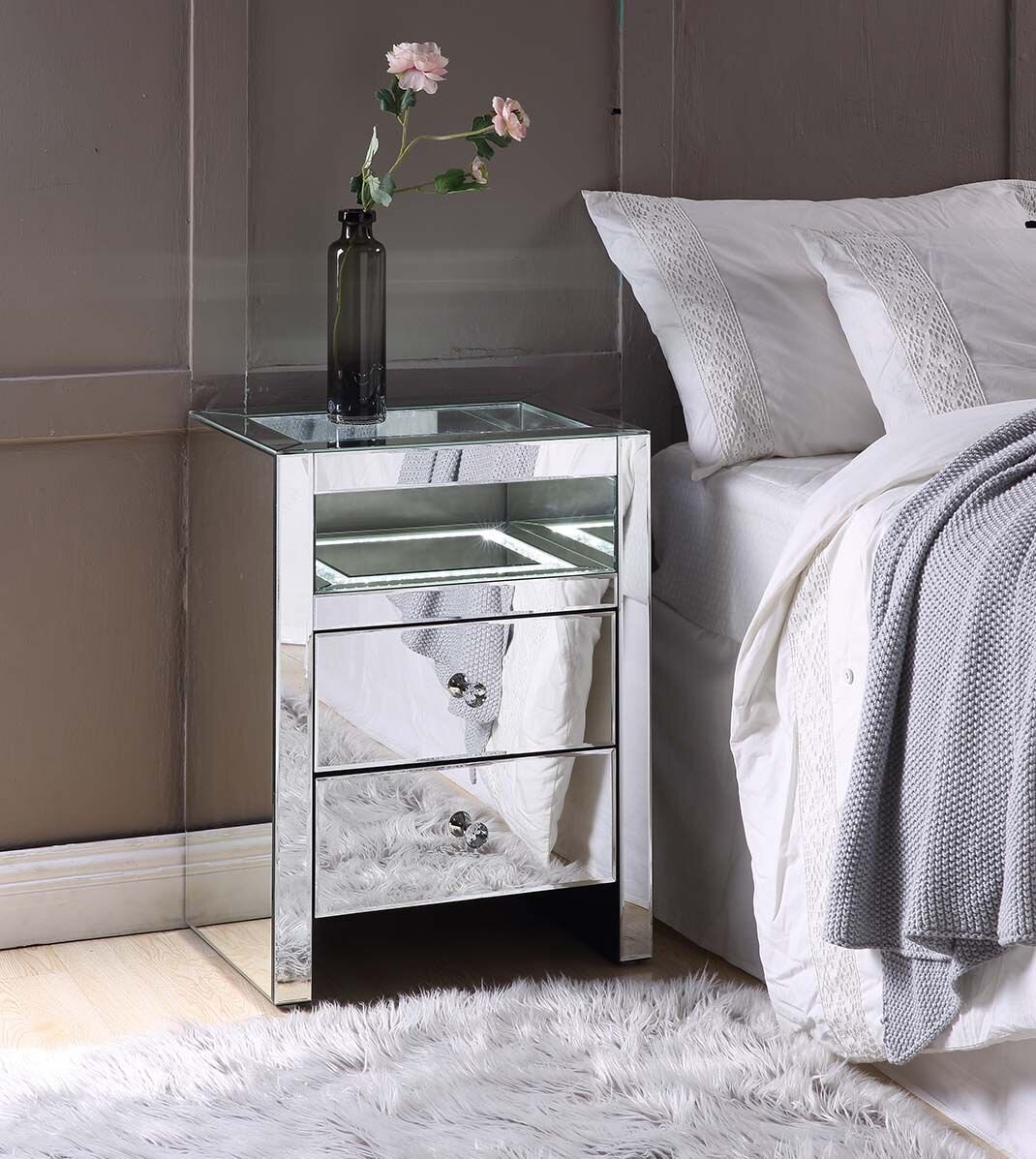 Everly Quinn Mylor 2 Drawer Glass Nightstand In Clear Wayfair