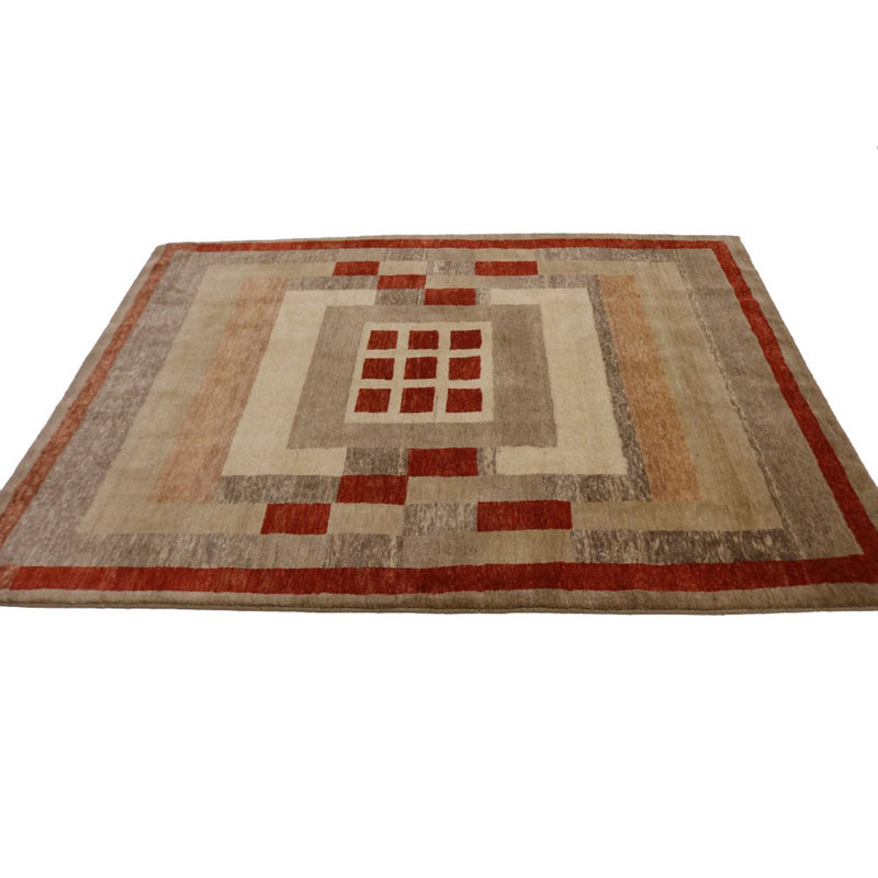Isabelline Ruma Geometric Hand Knotted 5 4 X 7 4 Wool Tan Red Area Rug Wayfair