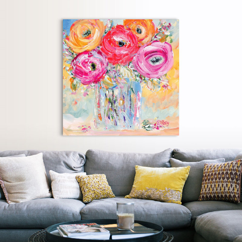 Burst of Bloom by Roey Ebert - Painting Print on Canvas Size: 48" H x 48" W x 1.25" D, Format: Wrapped Canvas