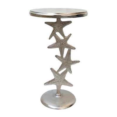 Coastal Accent Table Metal Aluminum Sculptural Starfish Base Nautical Inspired Decorative Furniture Ocean Theme Marine Style Artistic Stack Design Contemporary Home Decor Accessory