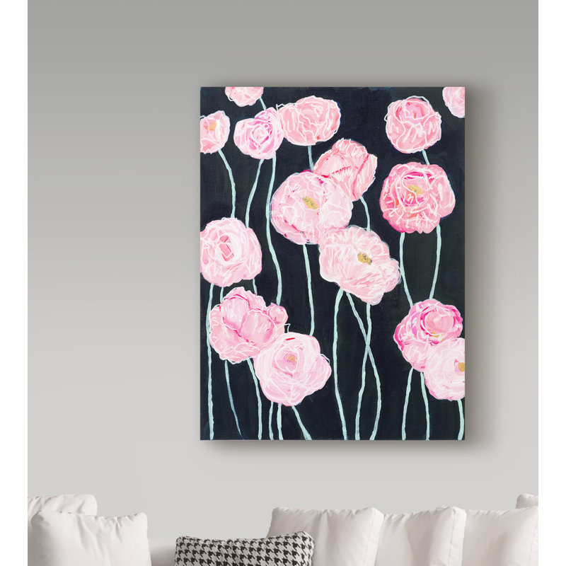 House Of Hampton Pink Poppies On Black Acrylic Painting Print On