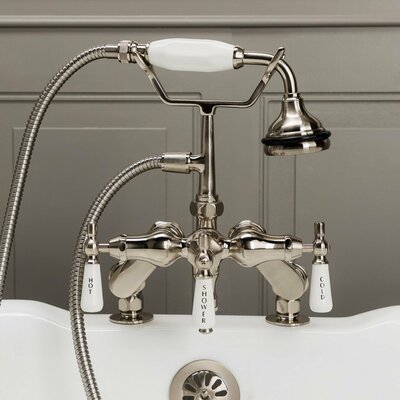 Triple Handle Deck Mounted Clawfoot Tub Faucet With Handshower