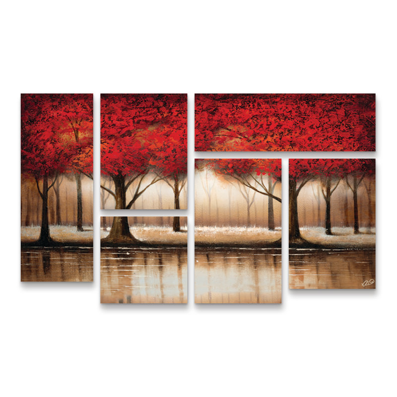 East Urban Home Parade Of Red Trees Acrylic Painting Print Multi