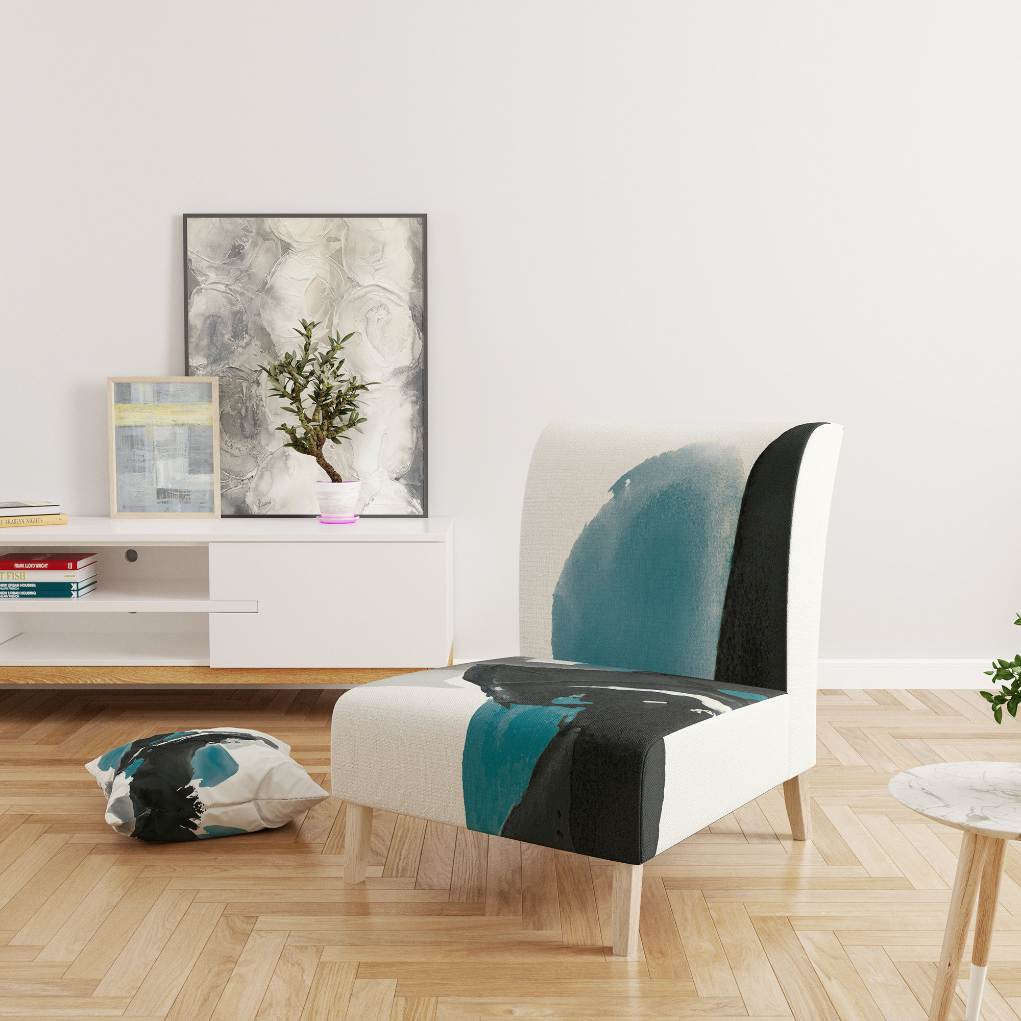 East Urban Home Geometric Black and Teal IV Modern Upholstered