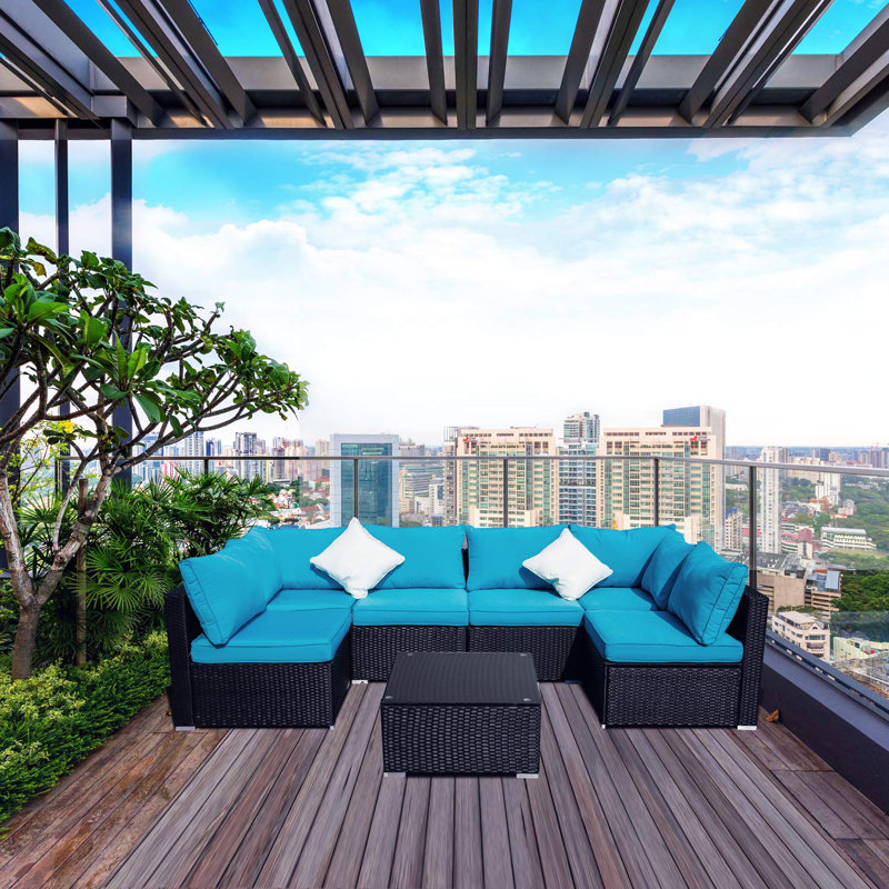Longshore Tides Breccan Patio Furniture on Clearance 7 Piece Rattan Sectional Seating Group with ...