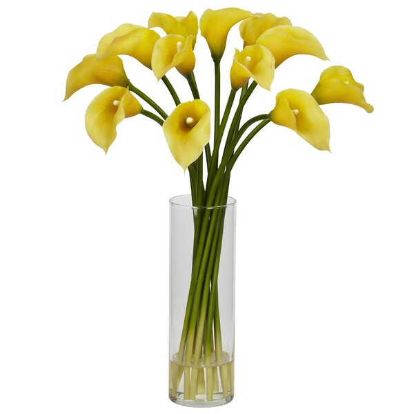 Oval Floral Art in Yellow and Blue Stained Glass Yellow Calla Lilies