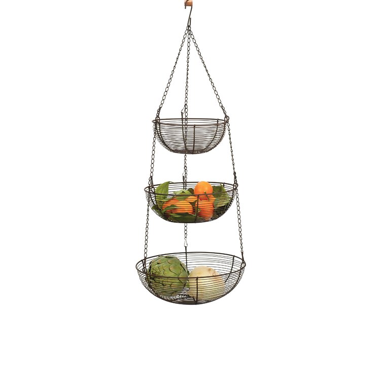 RSVP Bronze 3 Tier Hanging Woven Wire Metal Basket Fruit Vegetable Kitchen New 