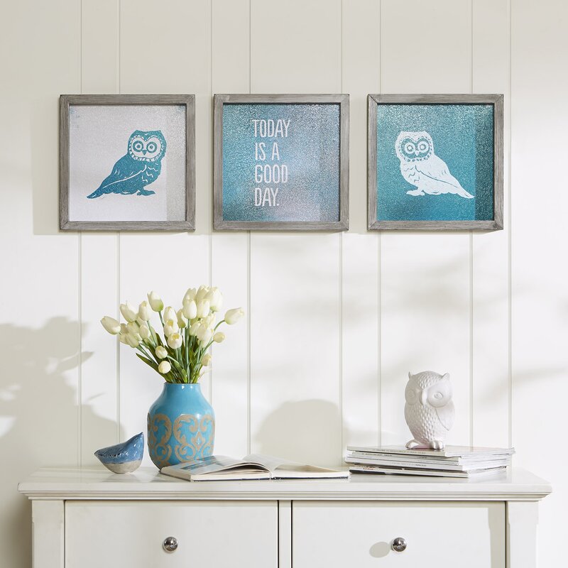 'Wise As An Owl' Framed 3 Piece Set on Paper