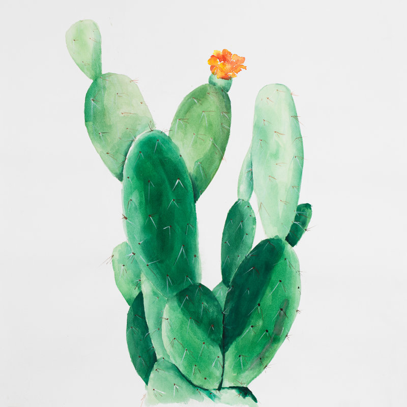 Bungalow Rose Paddle Cactus With Flower Oil Painting Print On