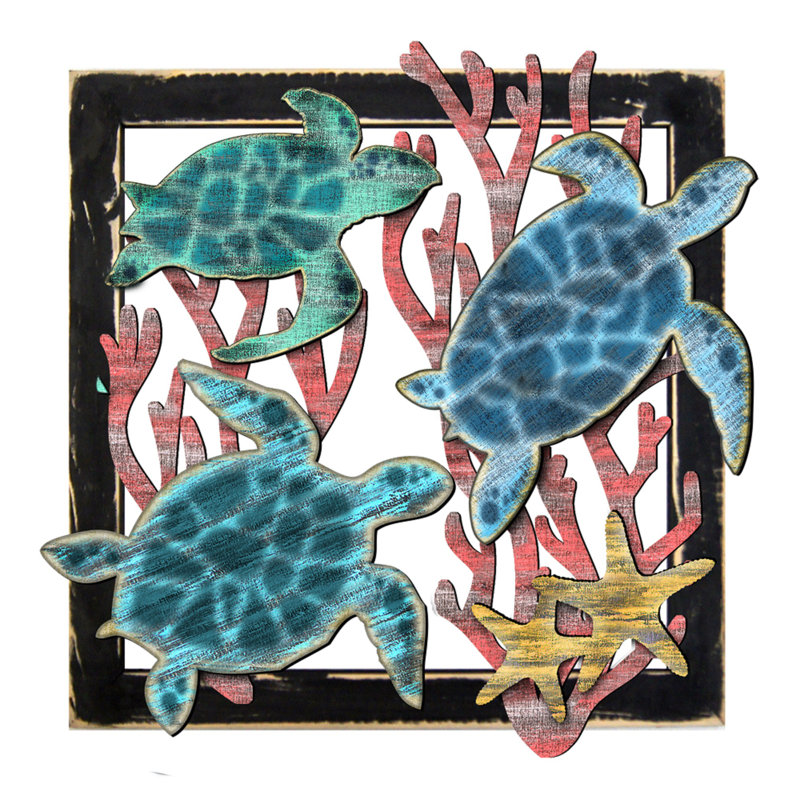 Recycled Painted Wood Fish Set Wall Decor Sculptures Coastal Nautical Beach Sea