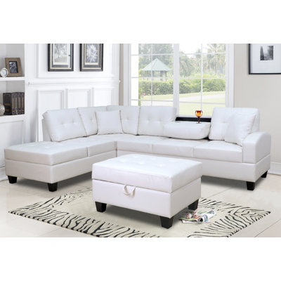 Ebern Designsmoison 110 Faux Leather Left Hand Facing Corner Sectional Ebern Designs Fabric White Faux Leather Dailymail