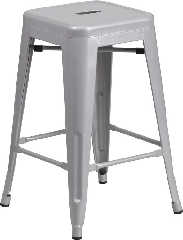 Glossy Silver Galvanized Kitchen Bar Stool #galvanized #barstool