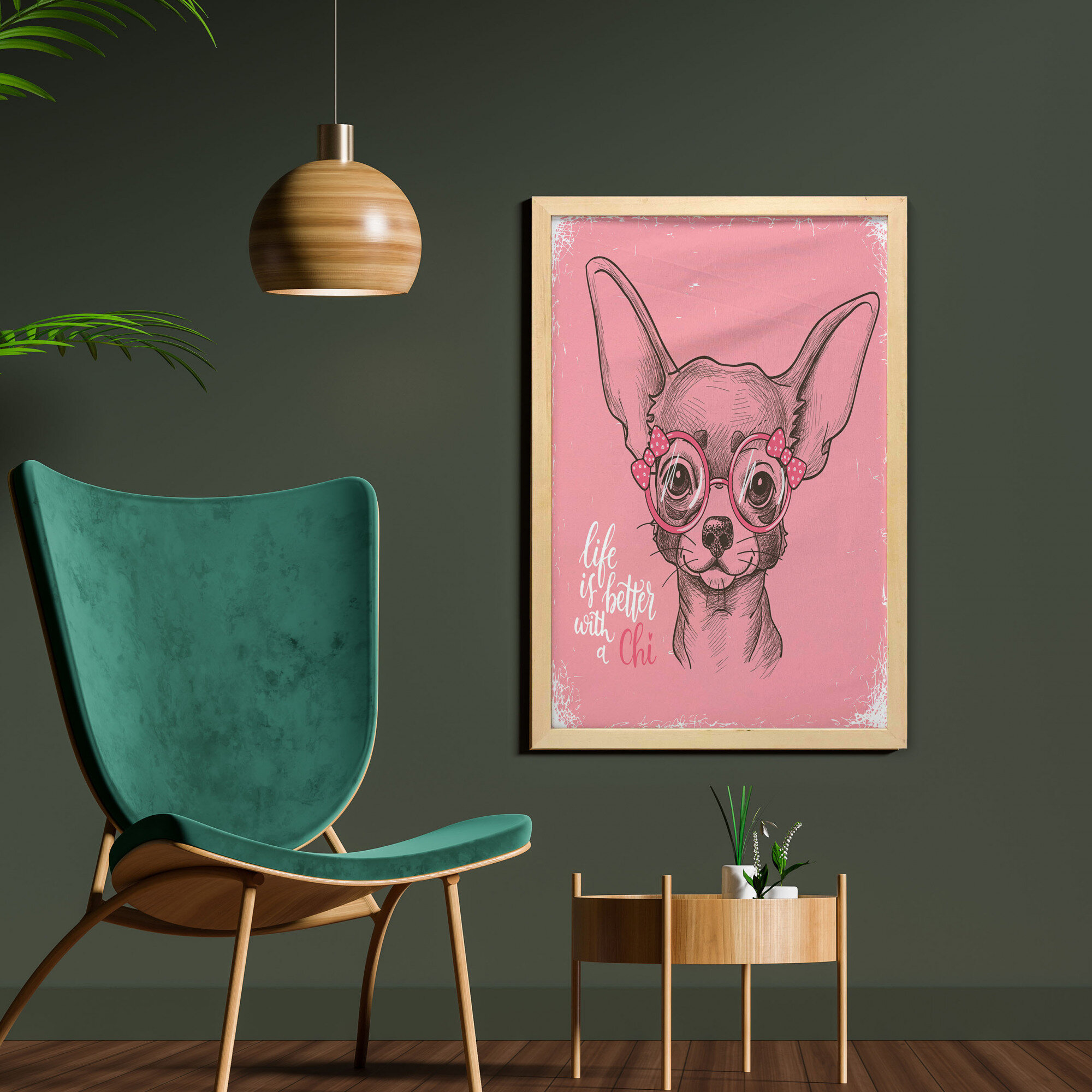 Bless international Girl Chihuahua Sketch Illustration Words Fashion  Glasses Ribbons Puppy - Single Picture Frame Painting | Wayfair