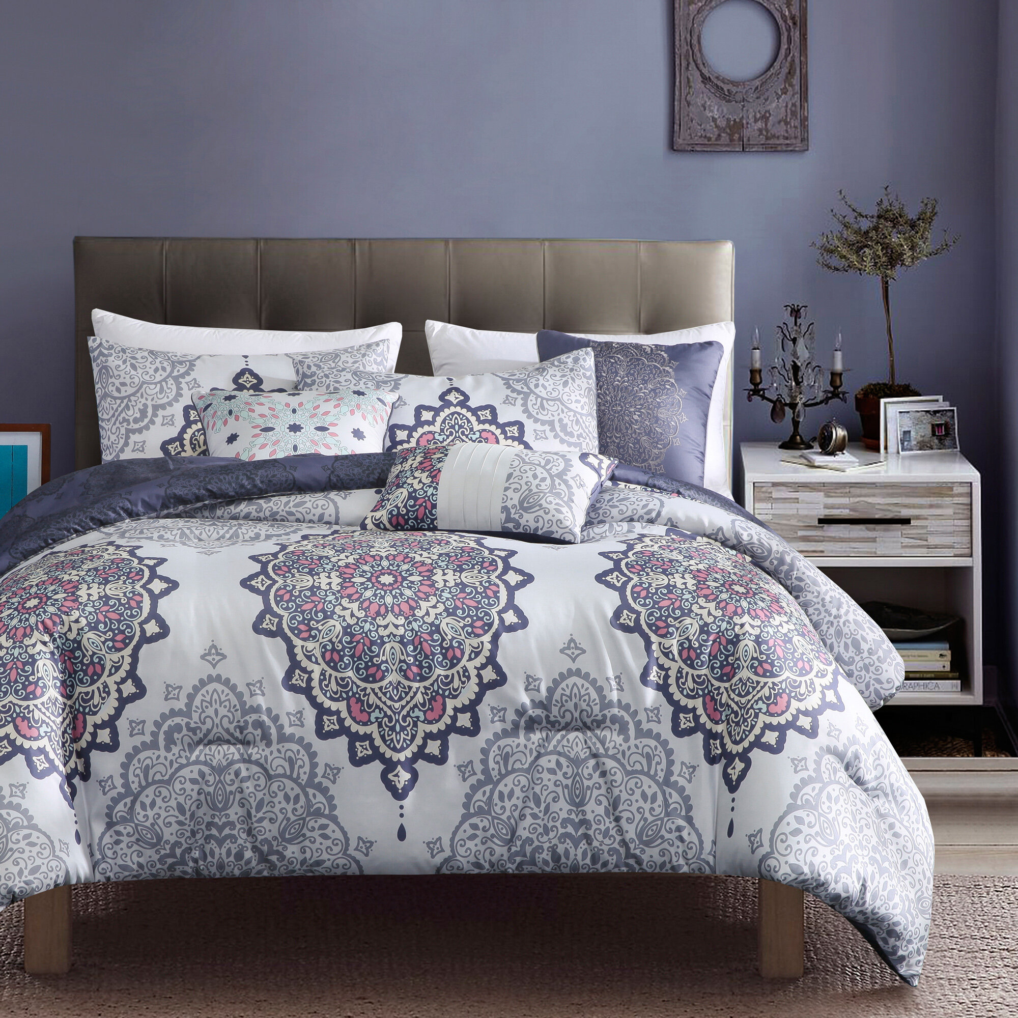 Malia, Full / Queen Brushed Microfiber for a Soft & Luxurious Feel s By Blissful Living Down Alternative Printed 4-5 Piece Comforter Set Including 2 Decorative Pillows and Sham Morgan Home Fashions