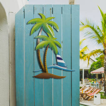 Bayou Breeze Palm Trees And Sailboat Metal Beach Wall Decor Wayfair