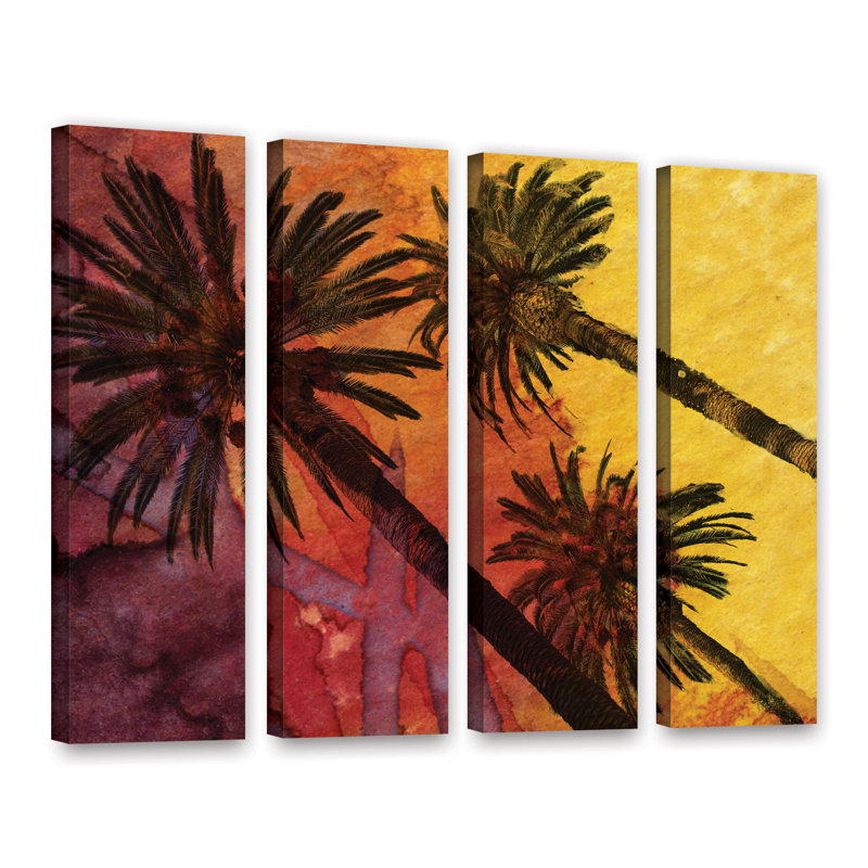 Bay Isle Home Beach With Palm Trees 4 Piece Painting Print On Wrapped Canvas Set Wayfair