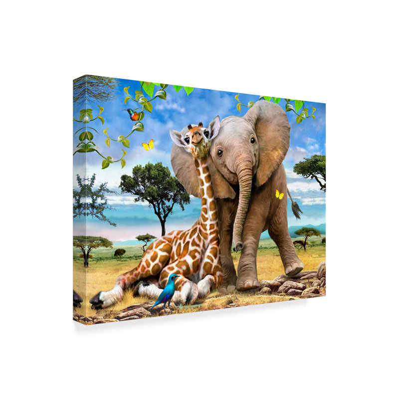 Trademark Art Elephants And Giraffes Acrylic Painting Print On