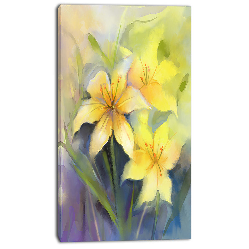 Designart Watercolor Painting Yellow Lily Flower Painting Print On Wrapped Canvas Wayfair
