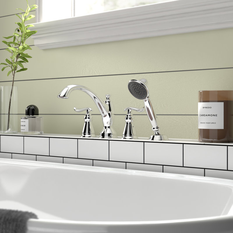Linden Double Handle Deck Mounted Roman Tub Faucet Trim With Handshower Reviews Birch Lane