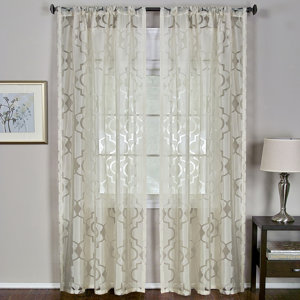 Montego Geometric Sheer Rod Pocket Single Curtain Panel