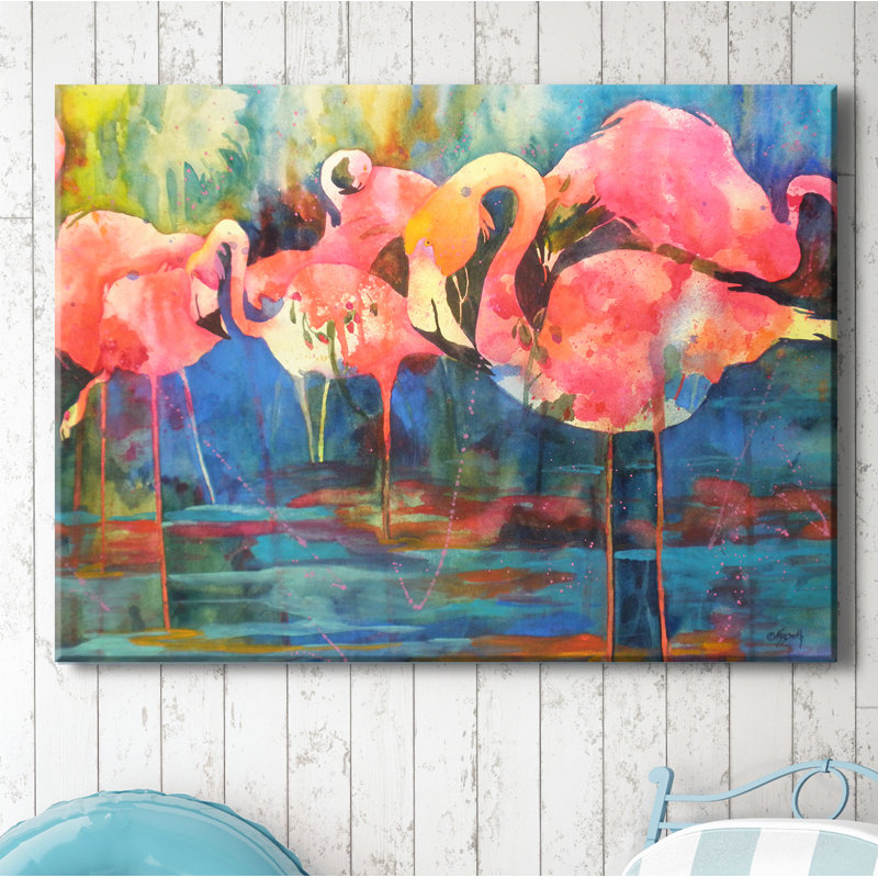 Bay Isle Home Flirty Flamingos Watercolor Painting Print On