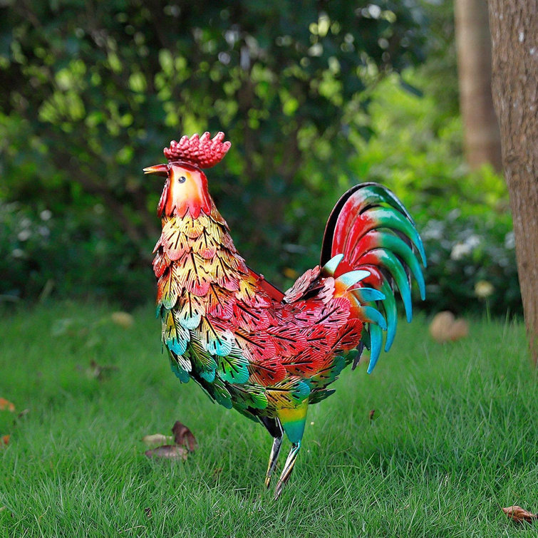 Rooster Statue Garden Decor, Metal Chicken For Kitchen Outdoor, Yard Art With Solar LED Lights, Metal Rooster Sculpture For Backyard Farm Patio Yard ...