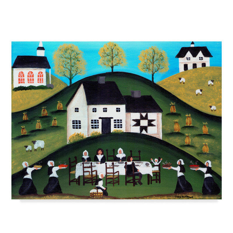 August Grove Pilgrim Thanksgiving Dinner Acrylic Painting Print