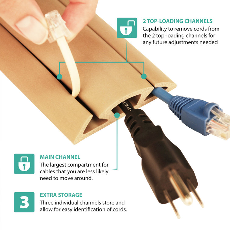 Beige UT Wire Neoprene 3-Channel Cord Protector & Concealer 10FT Long Beige UT Wire Neoprene 3-Channel Cord Protector & Concealer 10FT Long