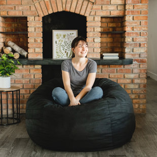Large Faux Leather Filled Bean Bag Classic Design Adult Gamer Seat in Black 