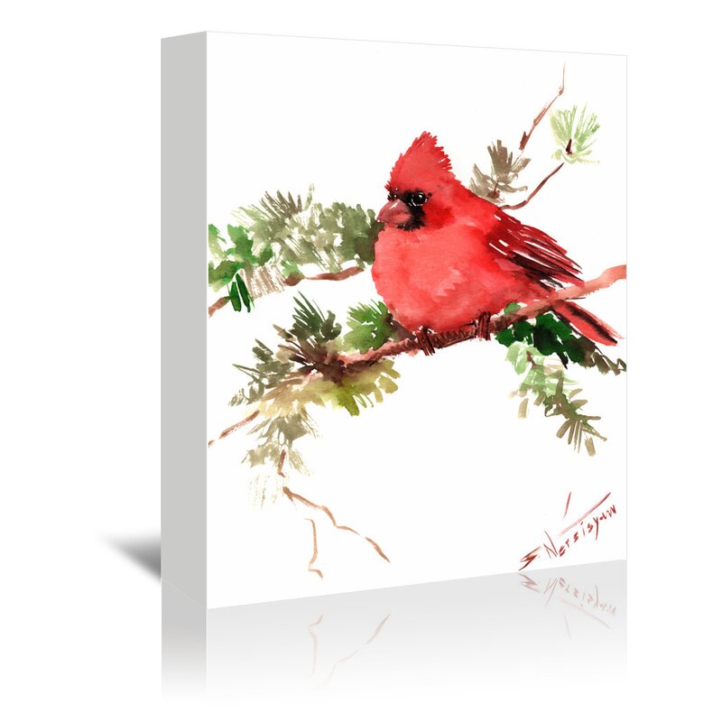 Red Cardinal 8 by Suren Nersisyan Painting Print on Gallery Wrapped Canvas